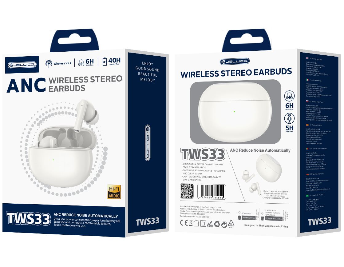 JELLICO wireless earphones (ANC) TWS33 White JELLICO wireless earphones (ANC) TWS33 White