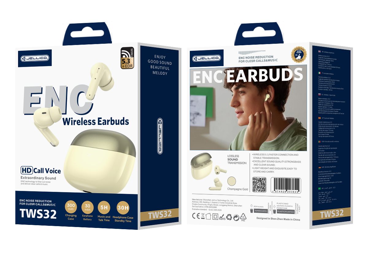 JELLICO wireless earphones (ENC) TWS32 Yellow JELLICO wireless earphones (ENC) TWS32 Yellow