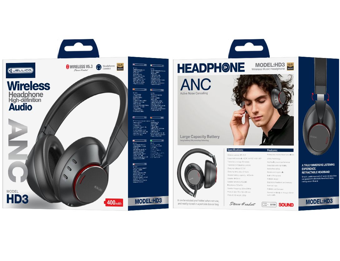 JELLICO wireless headphones (ANC) HD3 Black JELLICO wireless headphones (ANC) HD3 Black