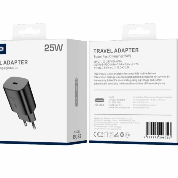 JELLICO wall charger EU25 PD 25W 1xUSB-C Black