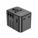 JELLICO universal travel adapter S9 PD 2xUSB-C + 1xUSB 3.4A Max 2500W Black