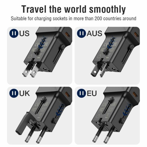 JELLICO universal travel adapter S6 PD 25W 1xUSB-C + 1xUSB QC3.0 Black
