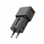 JELLICO universal travel adapter S6 PD 25W 1xUSB-C + 1xUSB QC3.0 Black