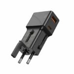 JELLICO universal travel adapter S6 PD 25W 1xUSB-C + 1xUSB QC3.0 Black