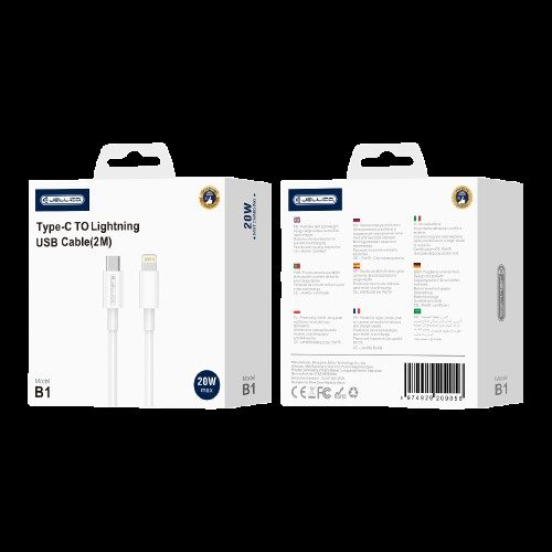 JELLICO cable B1 USB-C - Lightning PD 20W 2M White