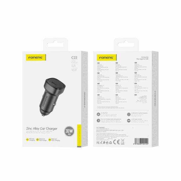 FONENG car charger C22 PD 30W 1xUSB-C Black