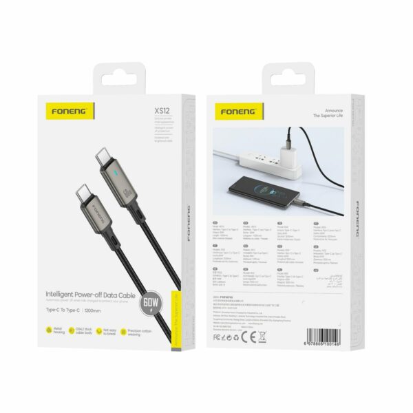 FONENG cable XS12 USB-C - USB-C PD 60W 1.2M Black