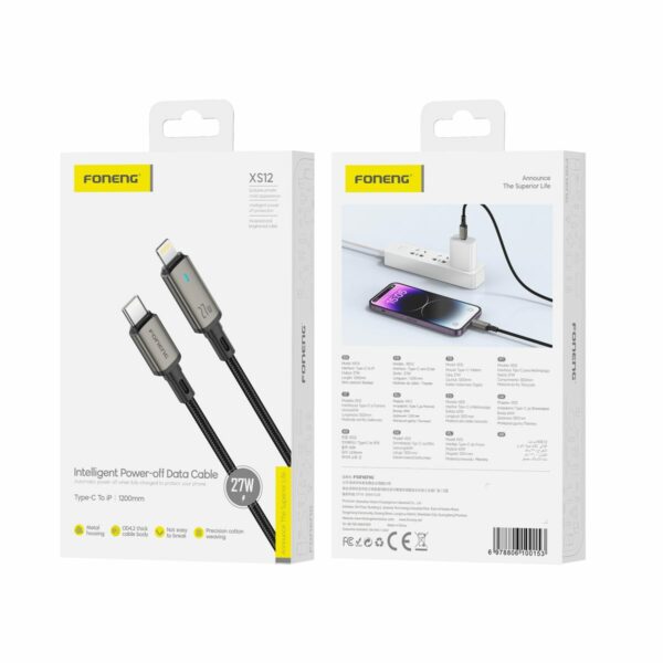 FONENG cable XS12 USB-C - Lightning PD 27W 1.2M Black