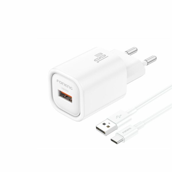 FONENG wall charger EU68 18W 1xUSB QC3.0 + cable USB-C White