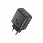 FONENG wall charger with a display MAX20-EU GaN PD 45W 1xUSB-C + 1xUSB QC3.0 Black