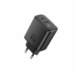 FONENG wall charger with a display MAX30-EU GaN PD 67W 1xUSB-C + 1xUSB QC3.0 + cable USB-C - USB-C Black
