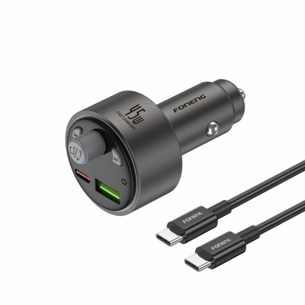 FONENG transmitter FM C26 PD 45W 1xUSB-C + 1xUSB QC3.0 + cable USB-C - USB-C Black