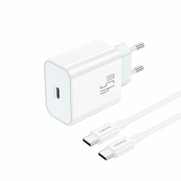FONENG wall charger EU75 GaN PD 45W 1xUSB-C + cable USB-C - USB-C White