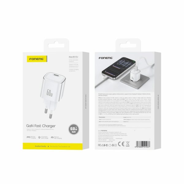 FONENG wall charger MAX40-EU GaN PD 60W 1xUSB-C White