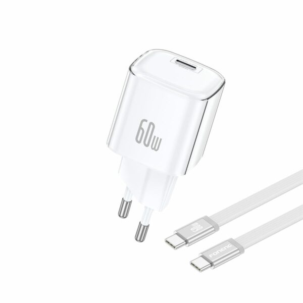 FONENG wall charger MAX40-EU GaN PD 60W 1xUSB-C + cable USB-C - USB-C White
