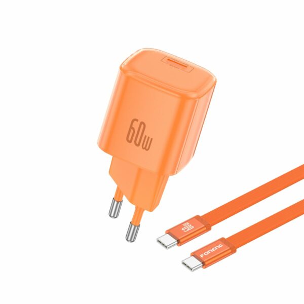 FONENG wall charger MAX40-EU GaN PD 60W 1xUSB-C + cable USB-C - USB-C Orange