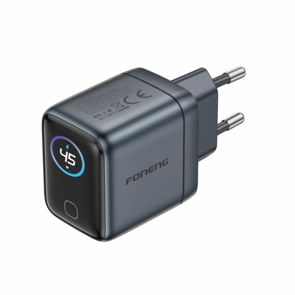 FONENG wall charger with a display TFT MAX70-EU GaN PD 45W 1xUSB-C + cable USB-C - USB-C Black