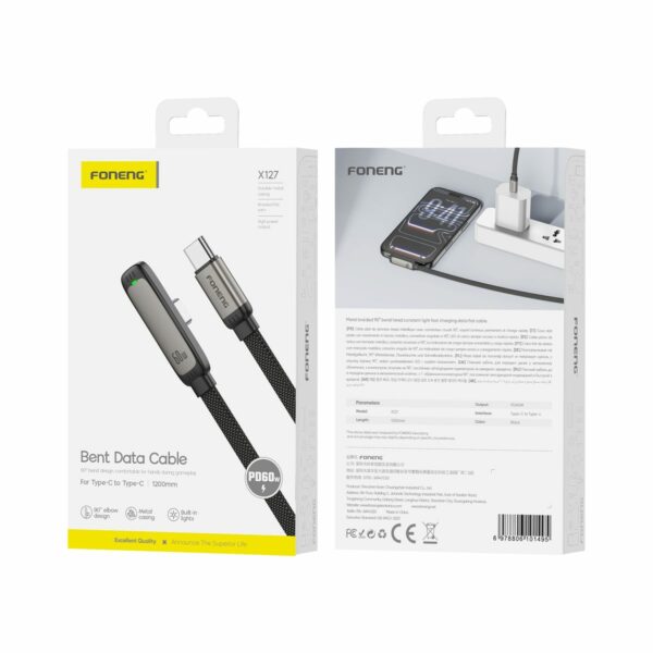 FONENG cable 90° elbow X127 USB-C - USB-C PD 60W 1.2M Black