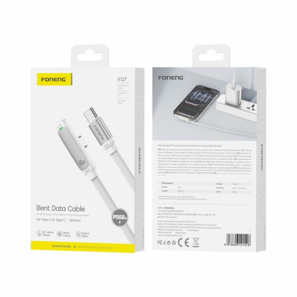 FONENG cable 90° elbow X127 USB-C - USB-C PD 60W 1.2M White