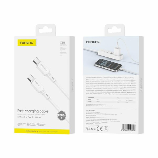 FONENG cable XS16 USB-C - USB-C PD 60W 1M White