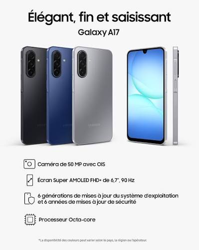 Samsung Galaxy A17 4G 128 Go – Écran Super AMOLED 6,7", Photo 50 MP, Batterie 5000 mAh